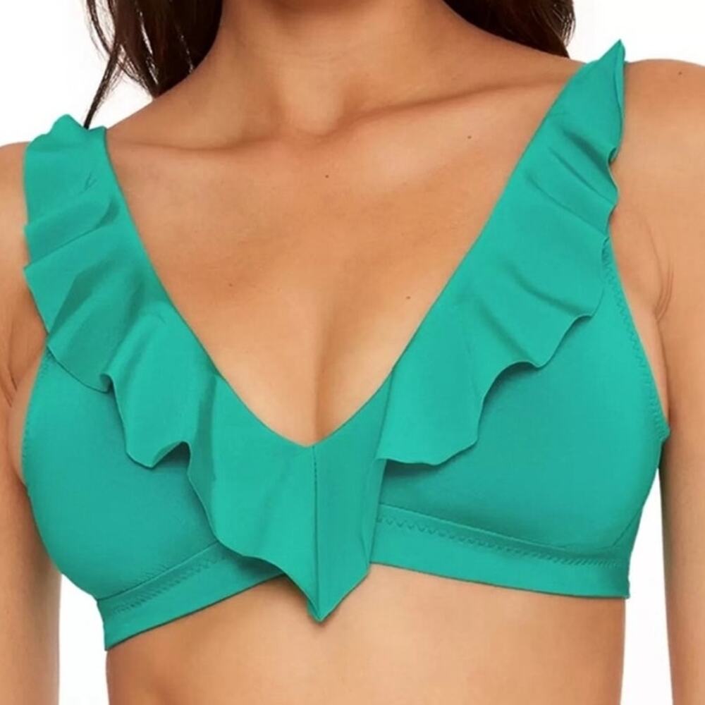 Becca By Rebecca Virtue Green Socialite Ariella Ruffle Bikini Top Sz S NWT